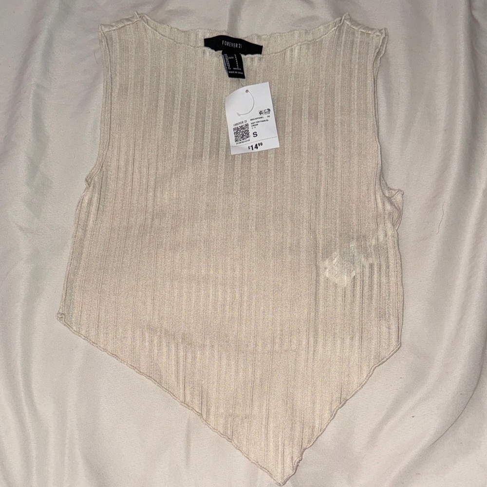 Forever 21 Cream Ribbed Asymmetrical Top
